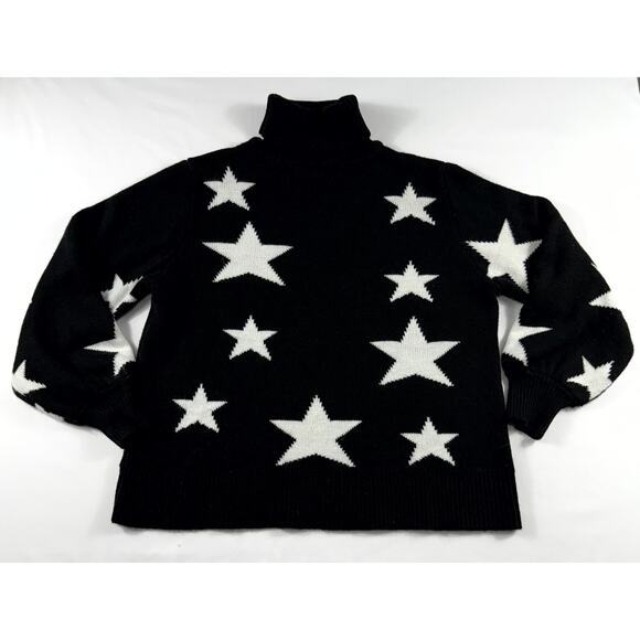 Zenana Sweaters - Zenana women XL Black sweater with white Star Oversize turtleneck Bishop-Sleeve